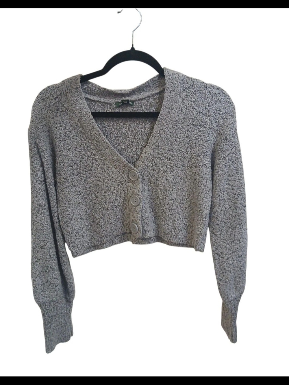 wild fable Gray Textured Button-Front Cropped Sweater